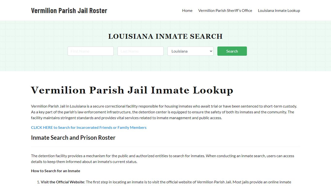 Vermilion Parish Jail Roster Lookup, LA, Inmate Search